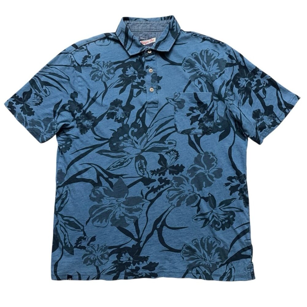 Johnnie-O Polo Shirt Mens M Short Sleeve Hangin' Out Ollie Floral Pocket Blue